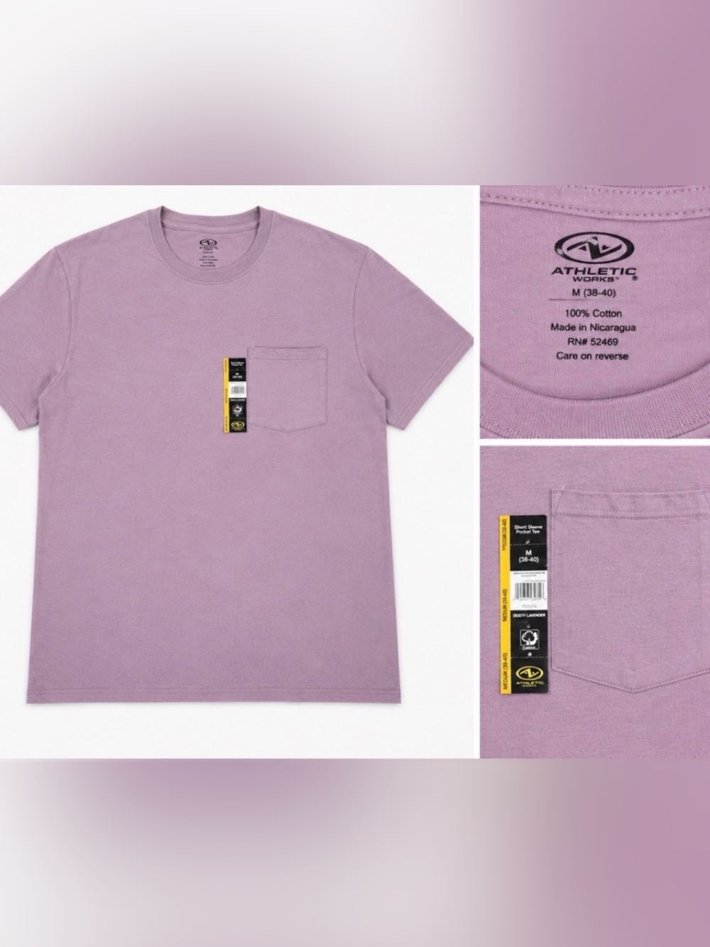 NWT Athletic Works Men’s Short-Sleeve Pocket Tee - Dusty Lavender size Large